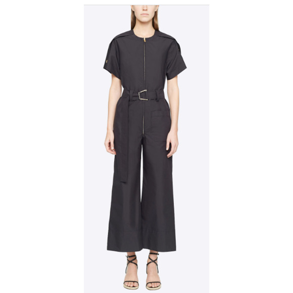 3:1 Phillip Lim Size 6 Flared Cut Out Jumpsuit Black Belted Short Sleeves - Picture 15 of 15